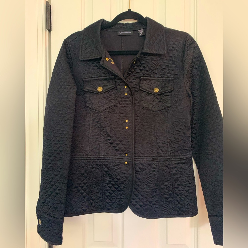 Context Womens Black Quilted Jacket, Fitted, Size Medium